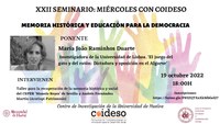 XXII MIÉRCOLES CON COIDESO: MEMORIA HISTÓRICA Y EDUCACIÓN PARA LA DEMOCRACIA 