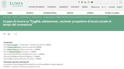 LUMSA - Gruppo di ricerca su "Fragilità, adattamento, neotenia: prospettive di lavoro sociale al tempo del coronavirus"
